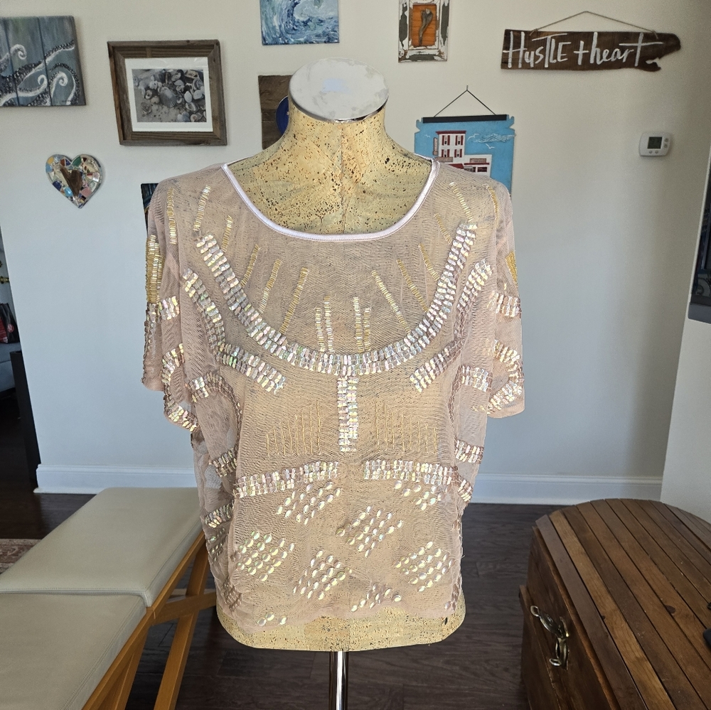 Bar III Sheer sequins top